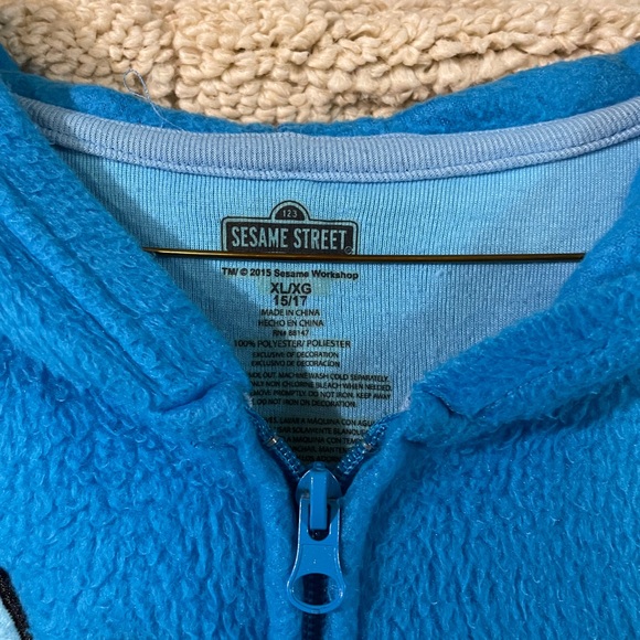 Halloween costume/ pj Cookie Monster Sesame Street Light Blue Fleece sleeper. - Picture 2 of 3